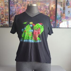 Black Graphic Tee with Green and Red Design